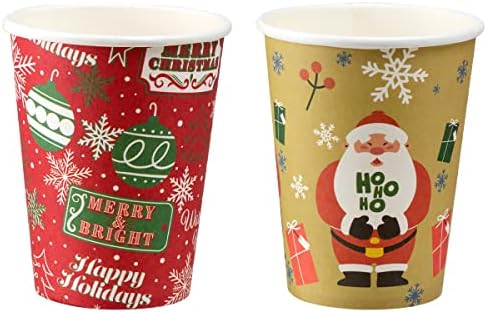 JOYIN 48 ПАКЕТ Божиќ за Еднократна употреба Хартија Првенство Зимски Стил, Празникот Дизајни Хартија шолја за Кафе & Чај,