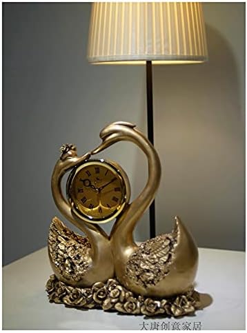 JUSTBINGFENG Декоративни Ѕвона Swan Часовник Европската Класична Бронза Вила Хотел Декорација Украс Кварц Види Биро часовници