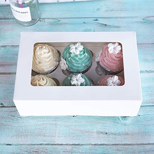 Cupcake Кутии со Инсерти 6 Носители,9x6x3inch Голема Бела Стандардна Пекарница Кутии со Прозорецот Храна Одделение Торта