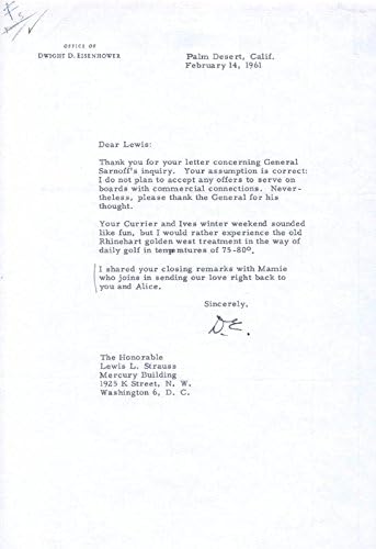 Претседателот Dwight D. Eisenhower - Напишале Писмо Потпишано 02/14/1961