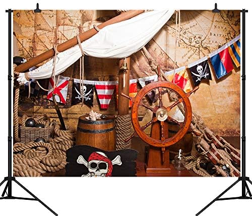 CapiSco 7X5FT Пиратски ShipTheme Партија Позадина Роденден Позадина Пиратски Брод Позадина за Новородените Деца, Момчиња