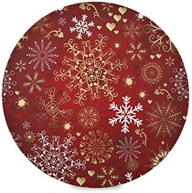 ALAZA Црвено Злато Снегулки Божиќ Круг Placemats за Трпезариска Маса Placemat 1 Парче Табела Settings Маса Душеци за Домашна Кујна Празник Декорација