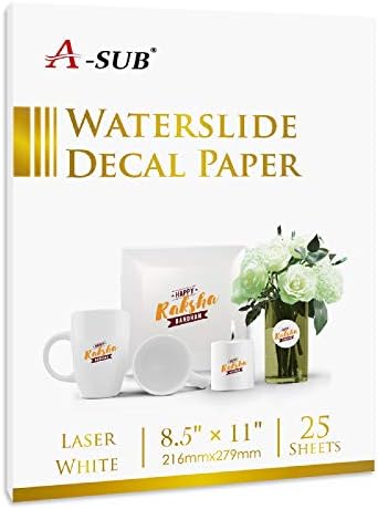 A-ПОД Waterslide Decal Хартија за Ласерски Принтери 25 Листови Бела Вода Слајд Трансфер на Хартија 8.5x11 Инчен за DIY