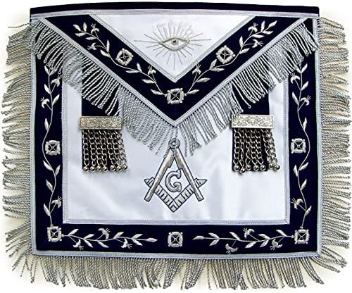 Masonic Мајстор Масон Сребрени Шипки Рака Извезени Престилка Метал Tassels