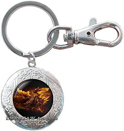 Змеј Locket Keychain,Змеј Шарм Locket Keychain Животинско Подарок Змеј Шарм Змеј Накит,Фантазија Накит Митологија Locket